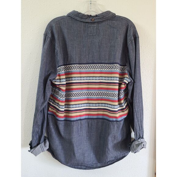 Levis Denim Tribal Southwestern Button Up Shirt LARGE Retro Western Cowgirl Top - Picture 2 of 7